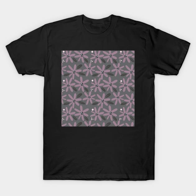 Cute pink and gray abstract flowers in a fun playful flowerpower pattern T-Shirt by marina63